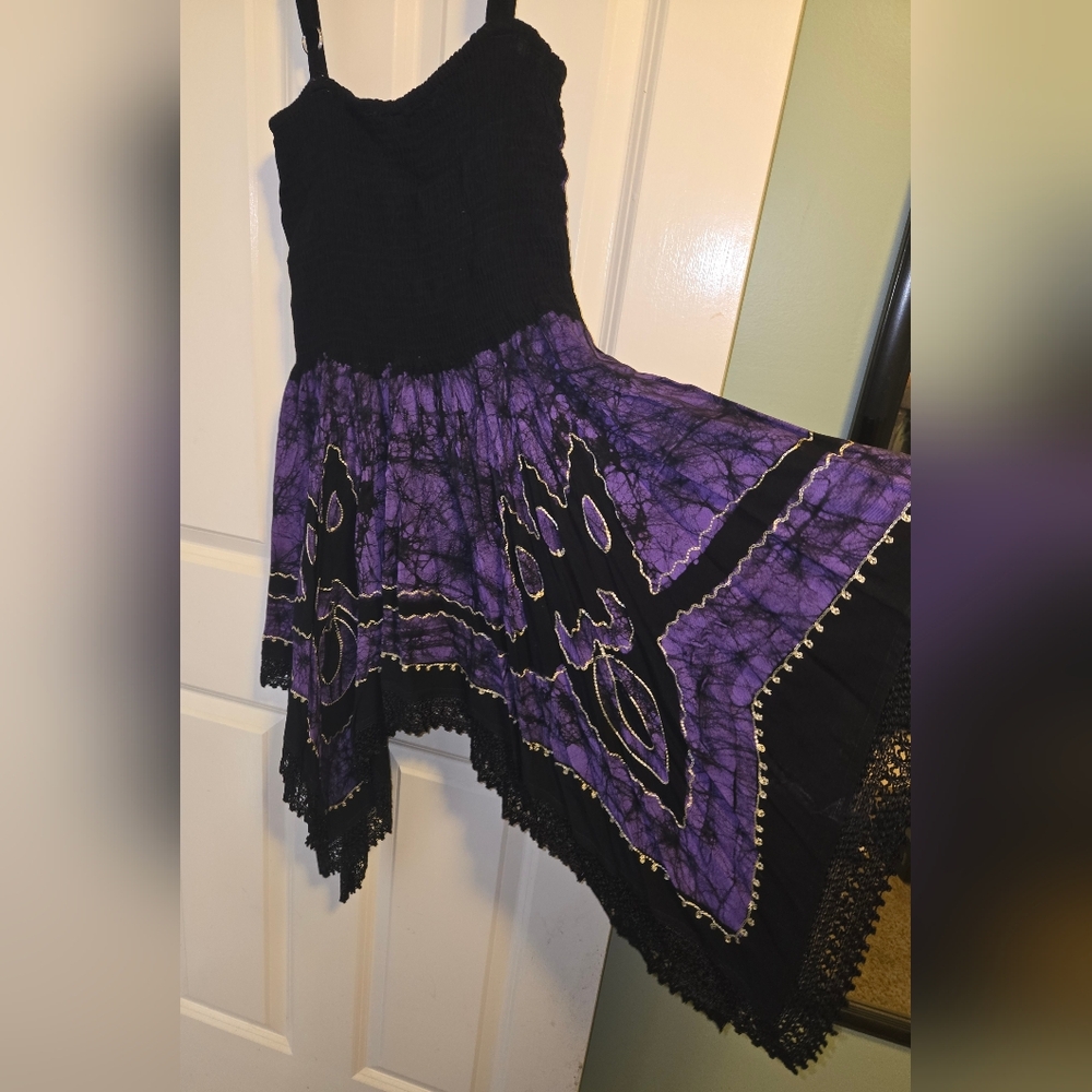 Black and Purple Boho Handkerchief Hem Sundress or Top
